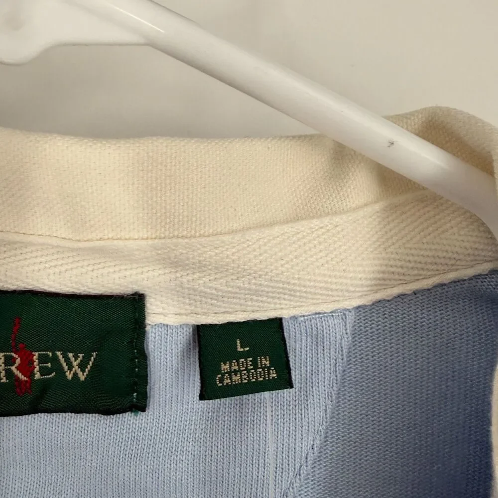 J Crew Rugby Shirt Cotton Blue Preppy Elbow Pad Collared Professor Men Size L